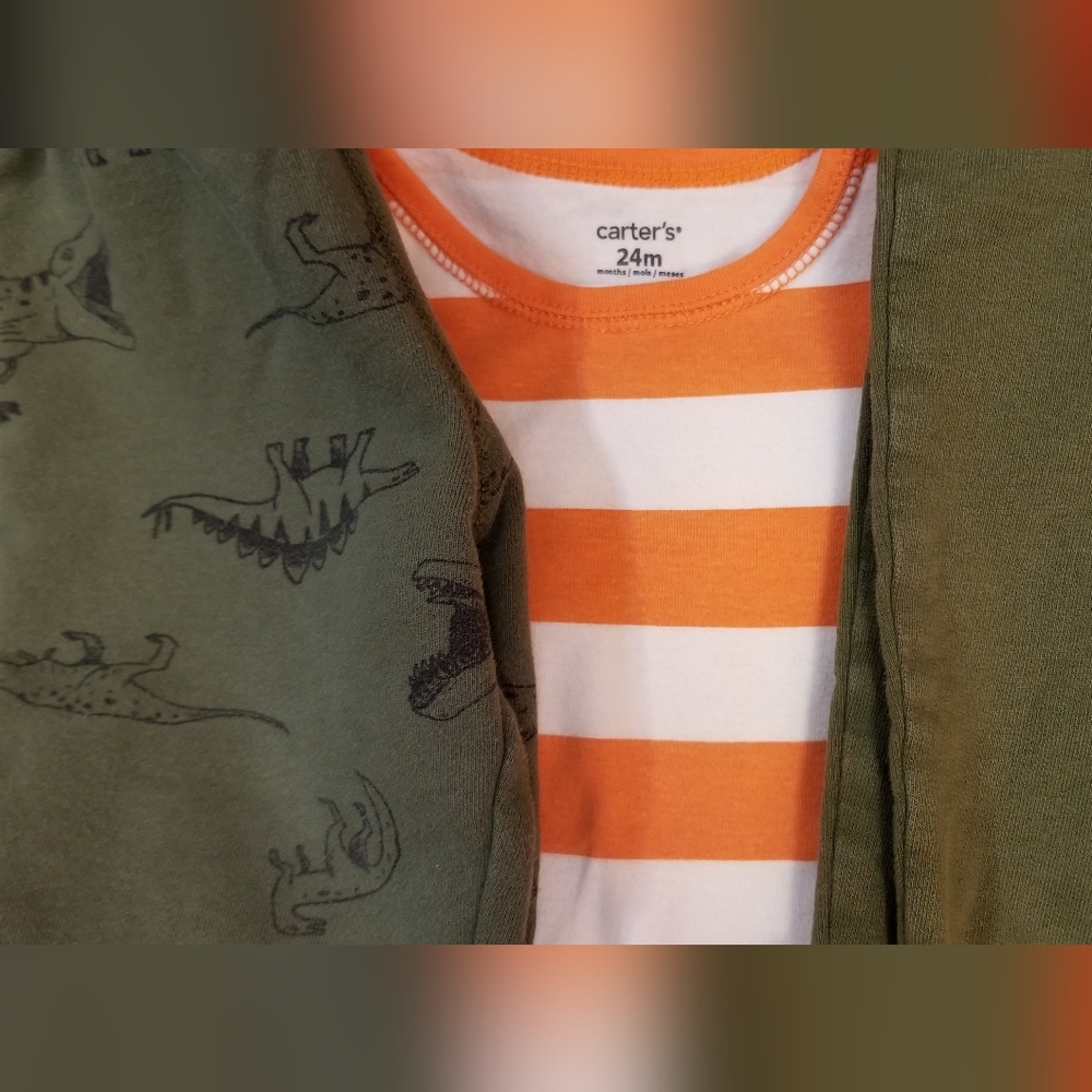 24 month Carter's dinosaur pants and striped onesie